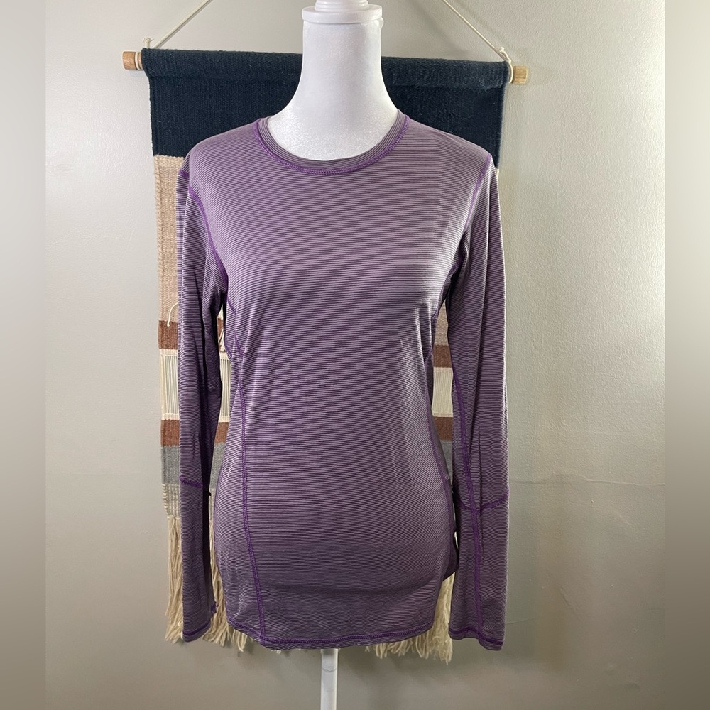 Smartwool Purple Striped Basic Layer 100% Merino Wool Outdoor Performance Top M